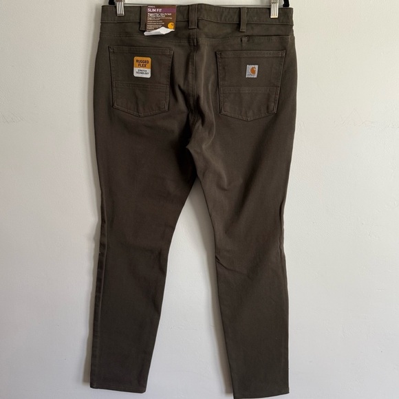 Carhartt Rugged Flex Slim Fit Twill 5 Pocket Work Pant Green Brown Jeans - Picture 2 of 7